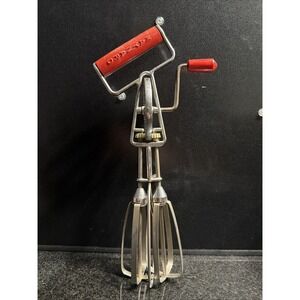 Vintage Maynard Egg Beater Hand Mixer Red Handle Farm Kitchen Collectible